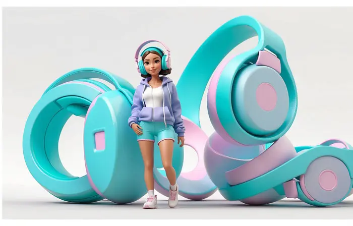 Beautiful Girl Listening to Music 3D Character Design Illustration